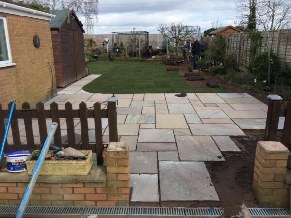 New Indian Sandstone Patio With Turf In Nuneaton (4)