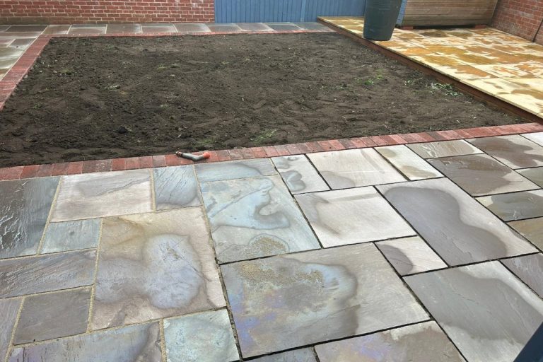 Sandstone patio Installation in Ansley, Warwickshire, CV10 9NY