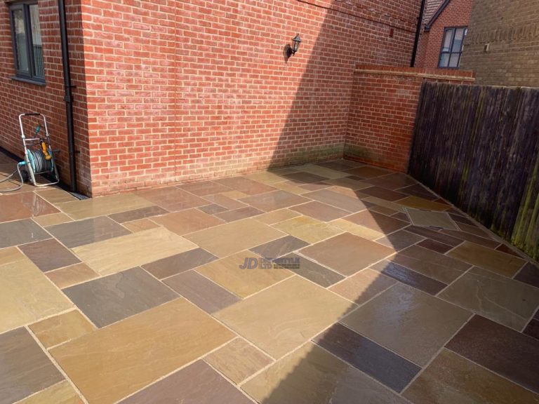 Sandstone patio Installation in Coalpit Field, Warwickshire, CV12 0PT