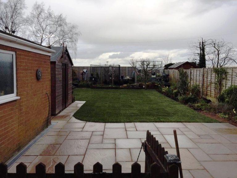 Sandstone patio Installation in Mancetter, Warwickshire, CV9 1NT