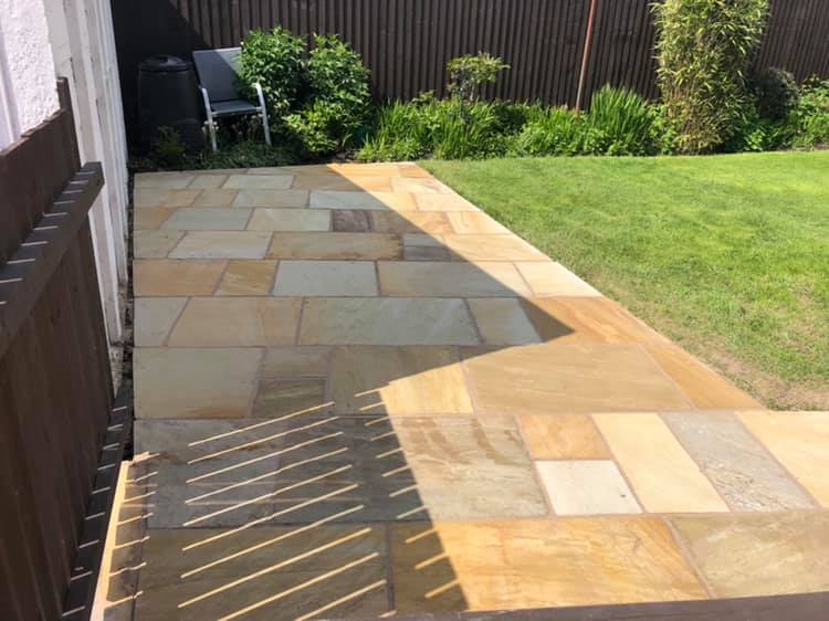 Sandstone patio Installation in New Town, Warwickshire, B98 8DL