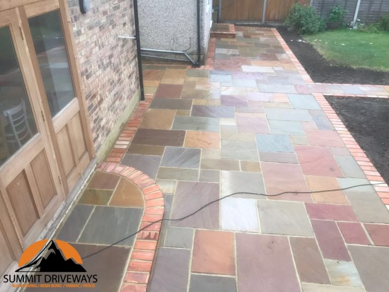 Sandstone patio Installation in Sydenham, Warwickshire, CV31 1NN