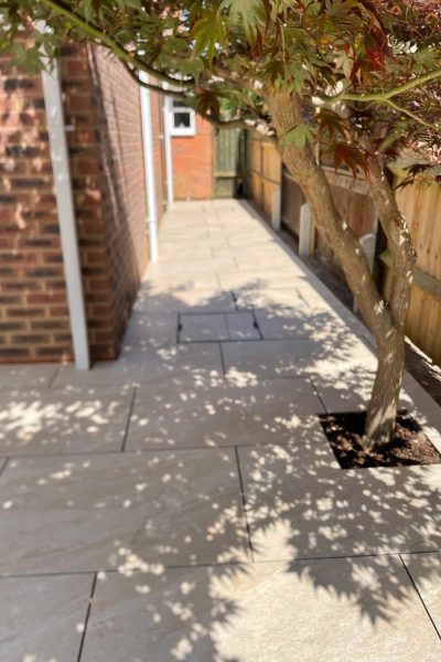 Installation of a porcelain patio in Kingsbury, Warwickshire, B78 2LD