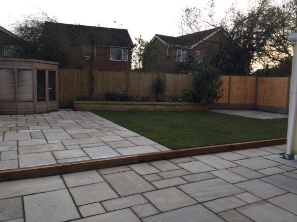 Installation of a sandstone patio in Bedworth Heath, Warwickshire, CV12 0AT