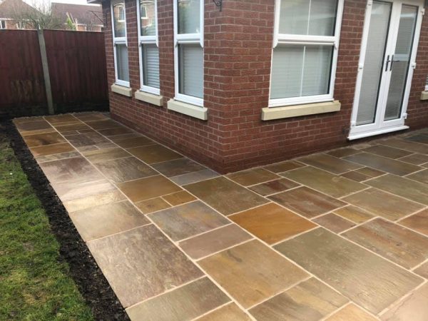 Installation of a sandstone patio in Mancetter, Warwickshire, CV9 1NT