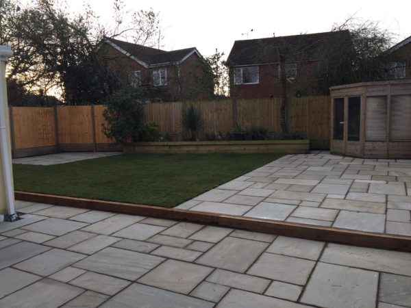 Installation of a sandstone patio in Sydenham, Warwickshire, CV31 1NN